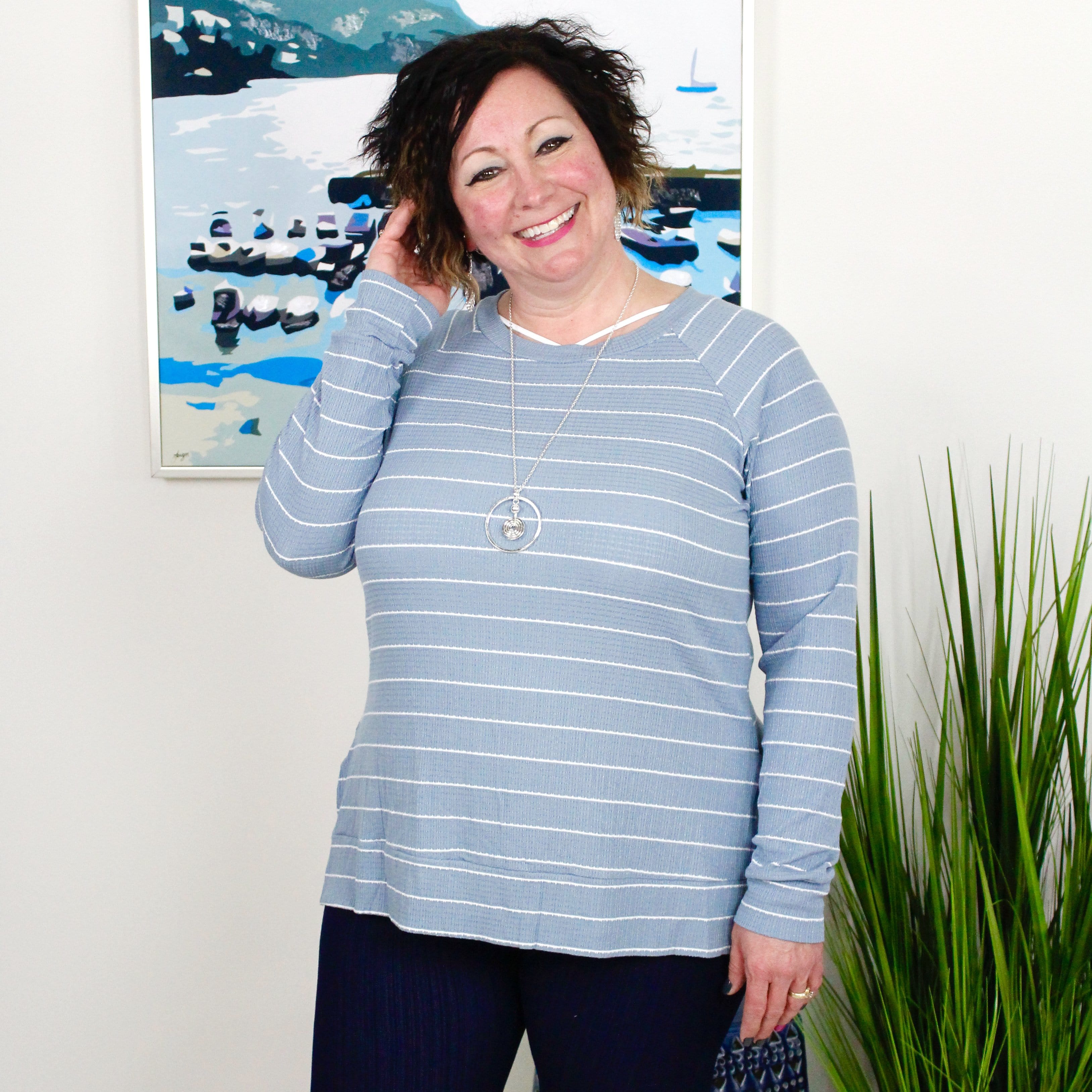 Blue Stripe Long Sleeve Knit Top
