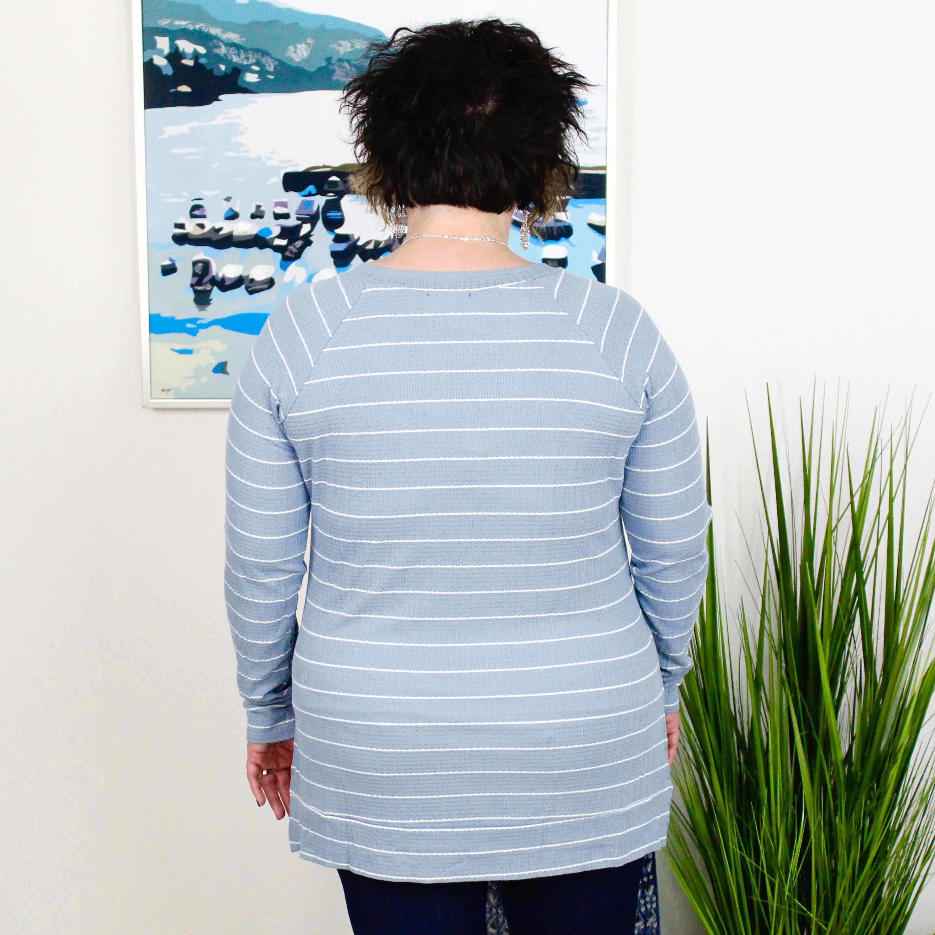 Blue Stripe Long Sleeve Knit Top