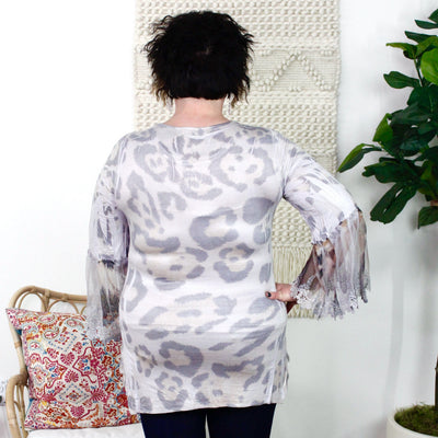 Silver Leopard Lace Detail Sleeve Top