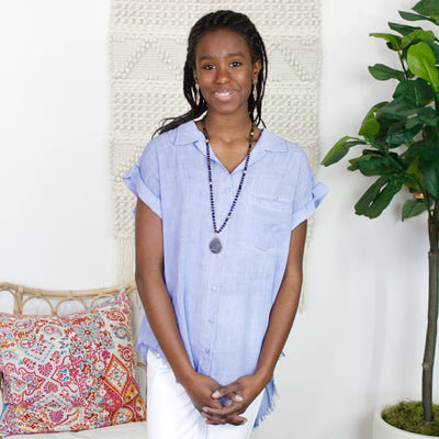 Denim Washed Frayed Hem Top
