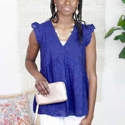 Navy Eyelet Top