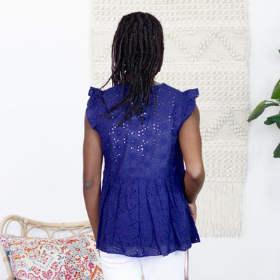 Navy Eyelet Top