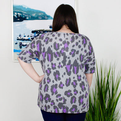 Double Pocket Tee Purple Leopard