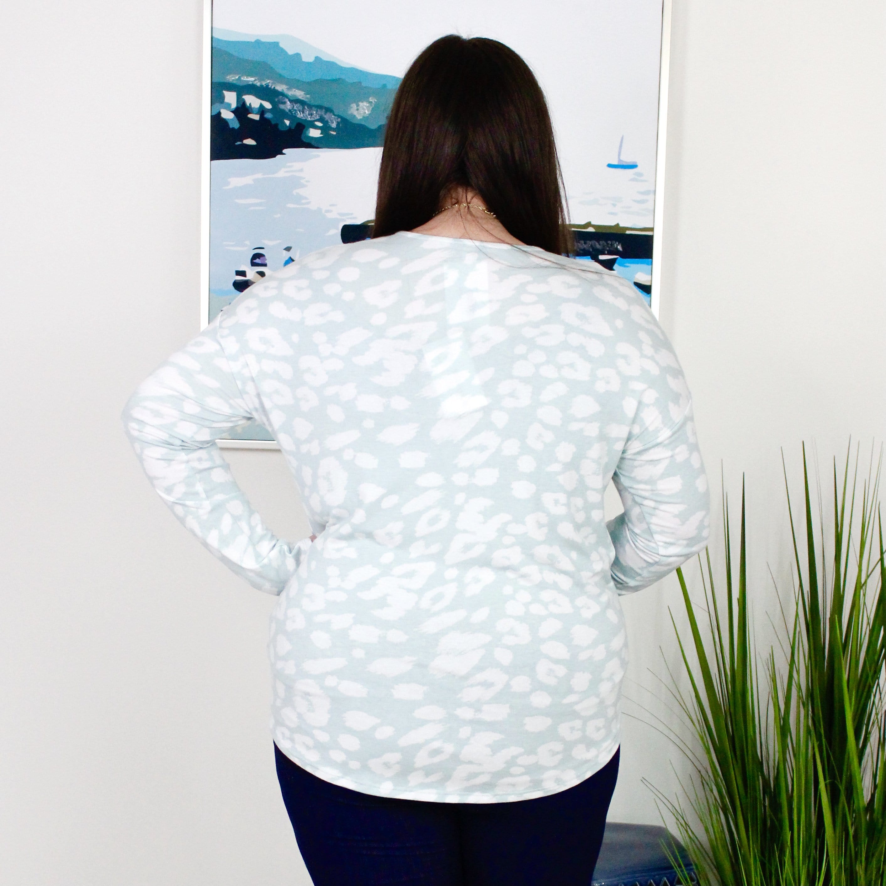 Mint Animal Print Wrap Top