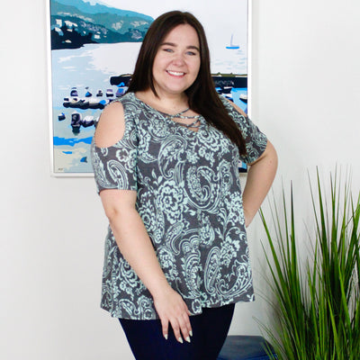 Gray & Blue Floral Top