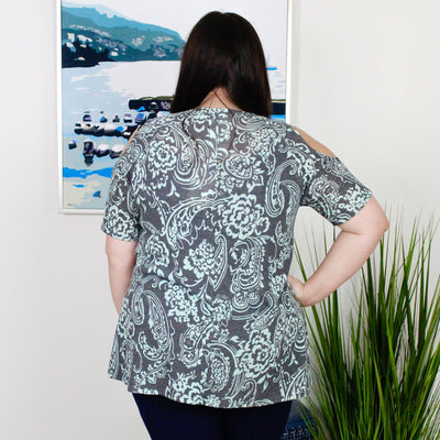 Gray & Blue Floral Top