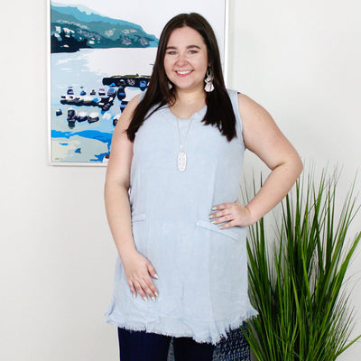 Denim Dyed Sleeveless Pocket Dress