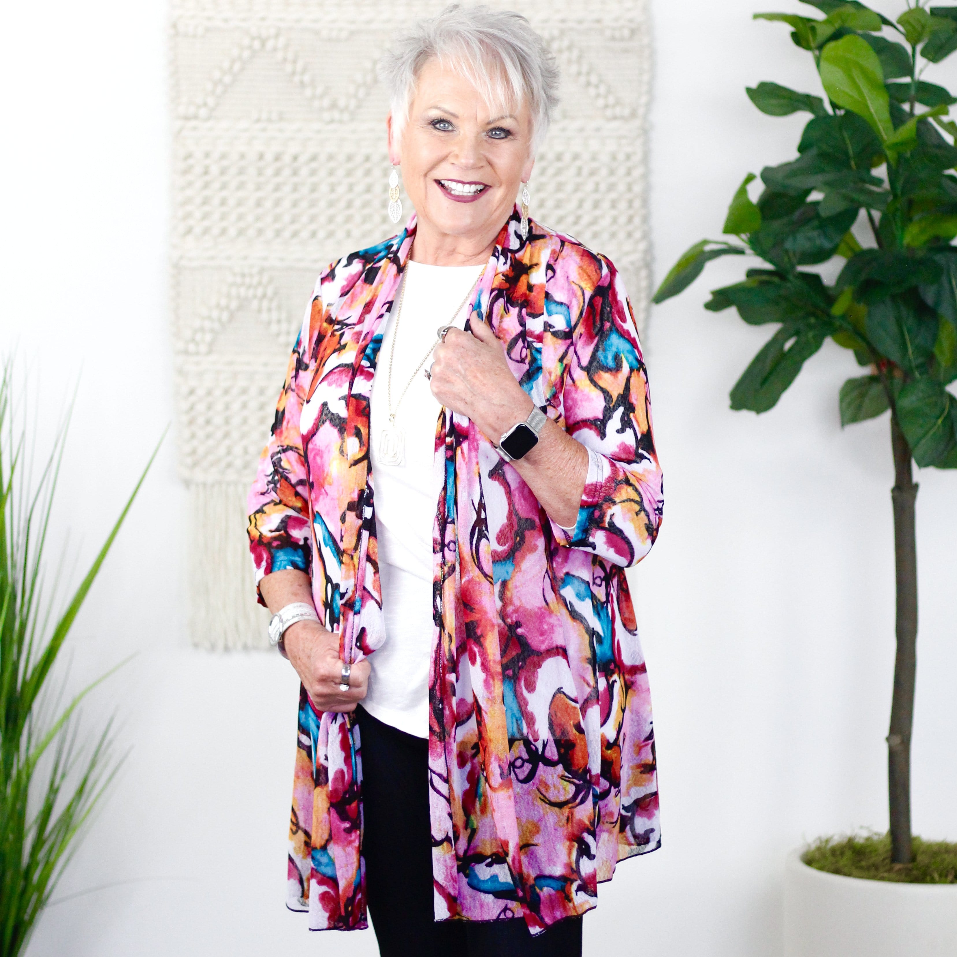 Pink Spring Floral Mesh Cardigan