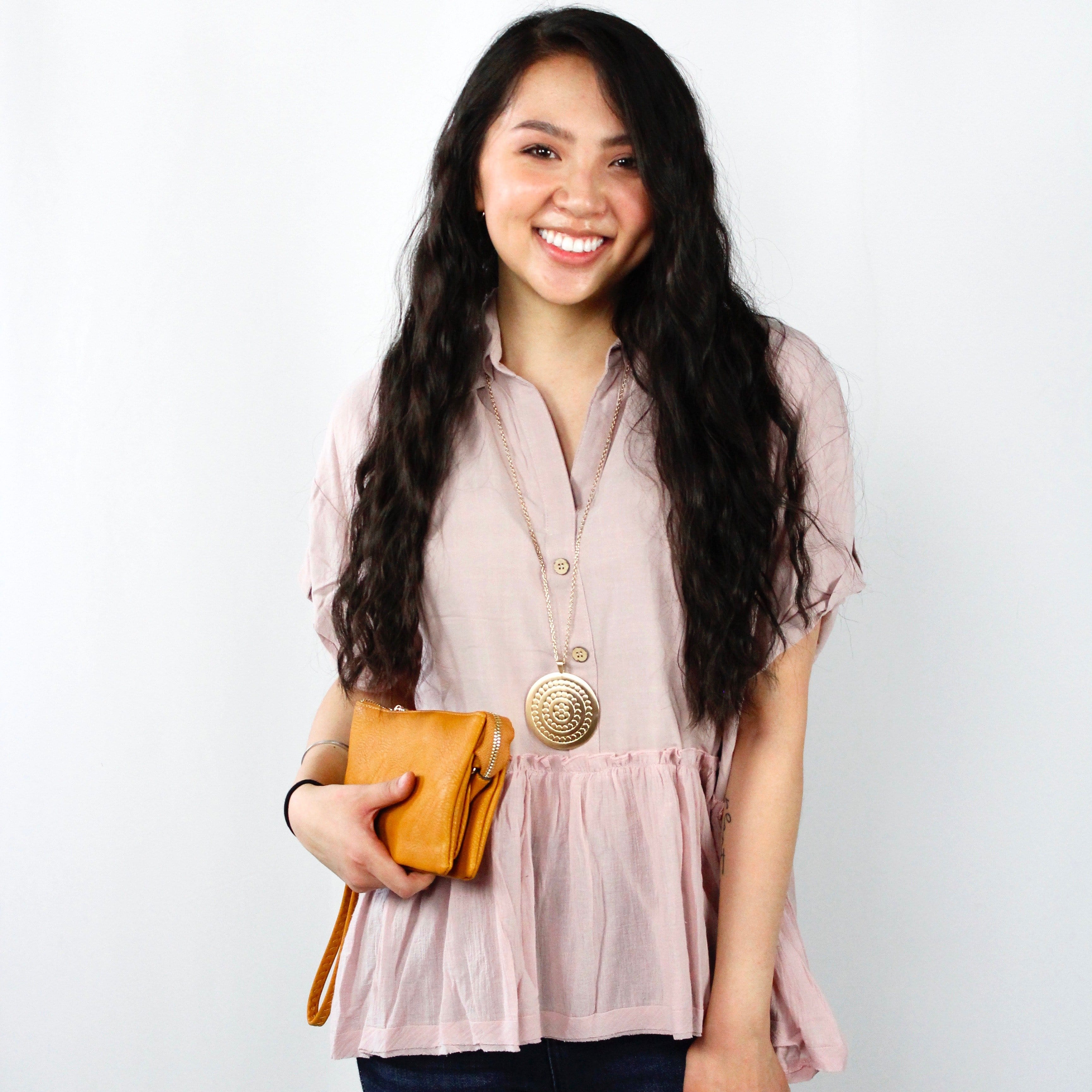 Button Front Babydoll Peplum Top