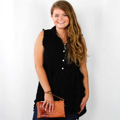 Frayed Hem Animal Button Sleeveless Tunic