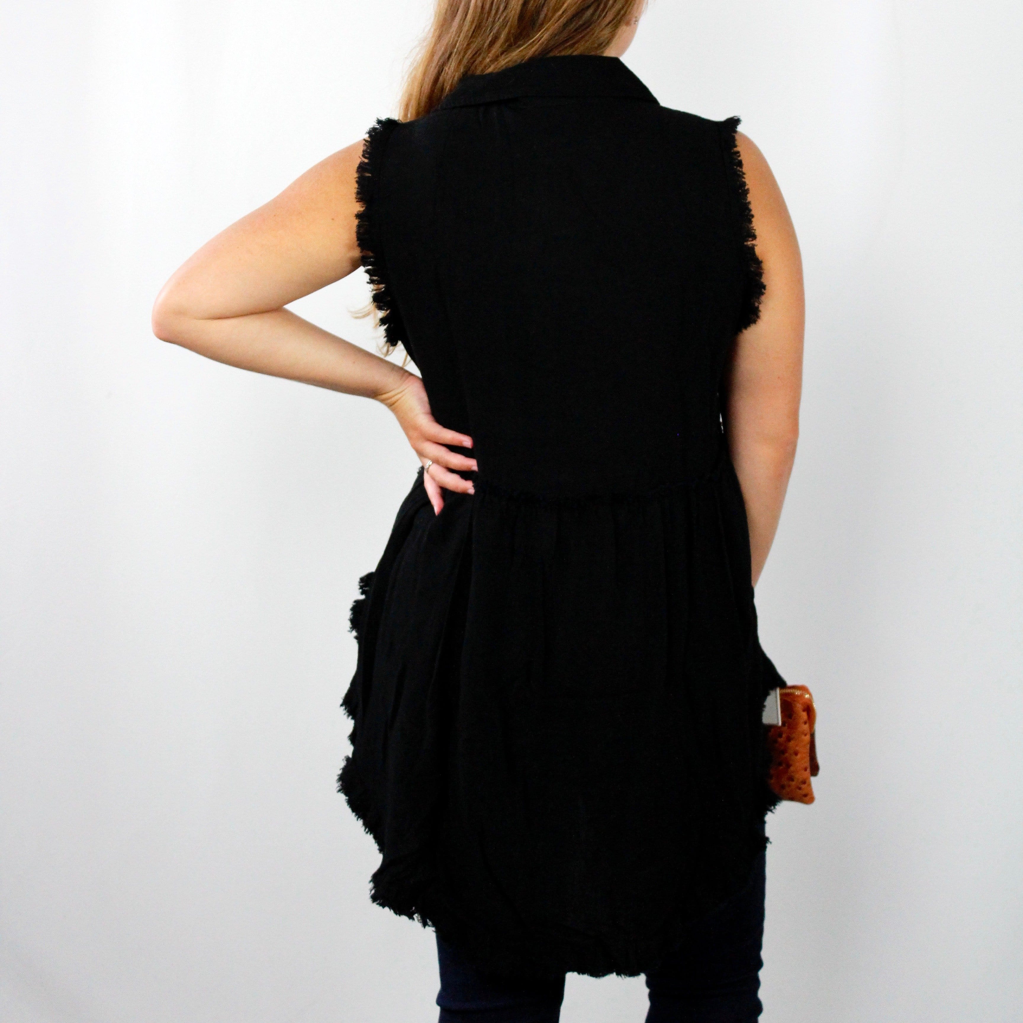 Frayed Hem Animal Button Sleeveless Tunic