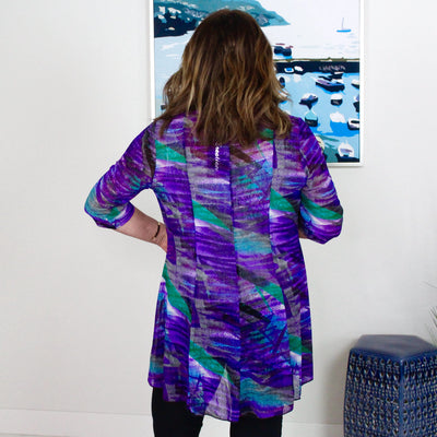 Purple Green Printed Mesh Cardigan