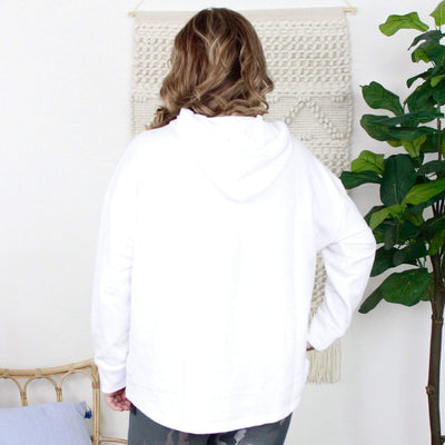 White Boxy French Terry Hoodie Pullover