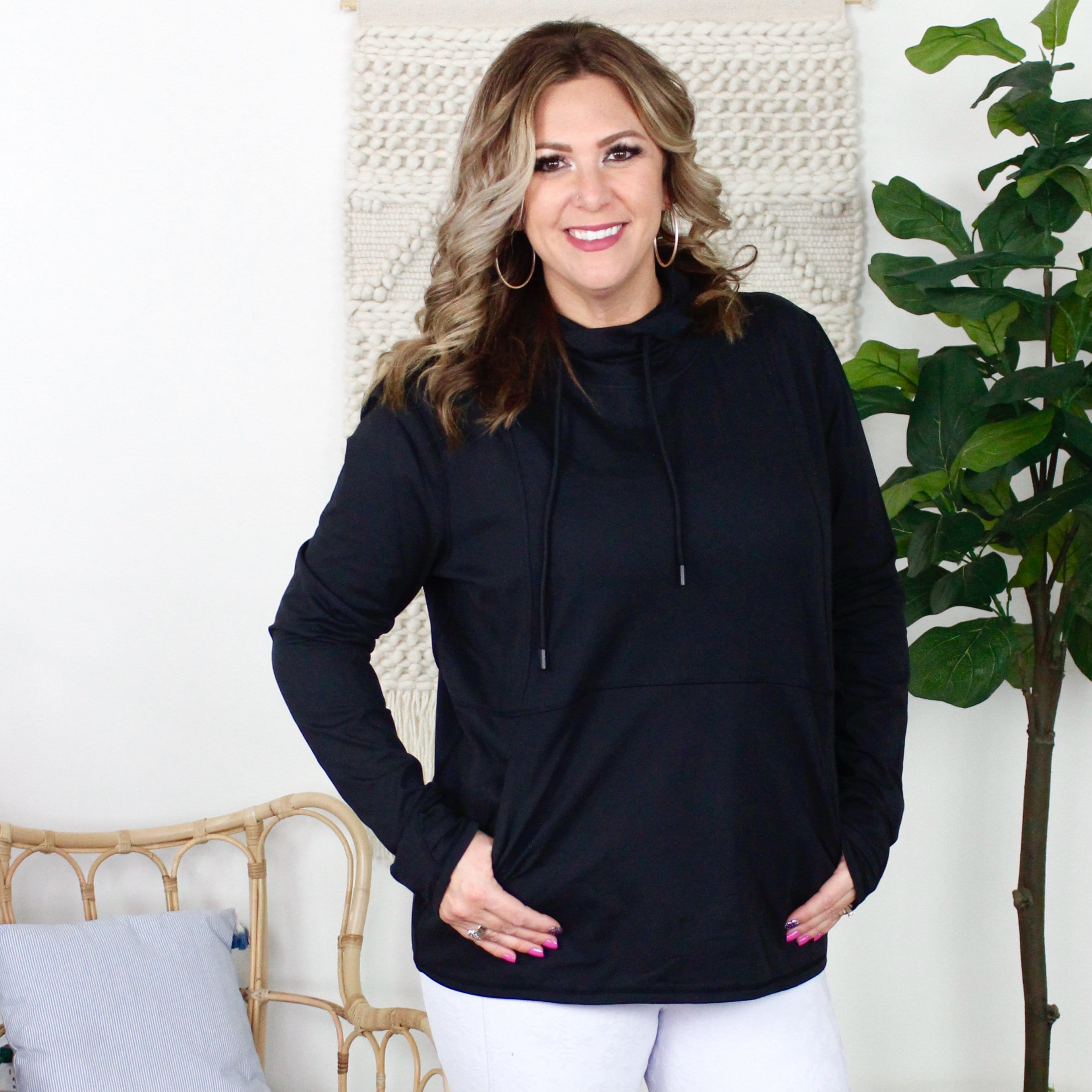 Black Boxy Active Hoodie Pullover