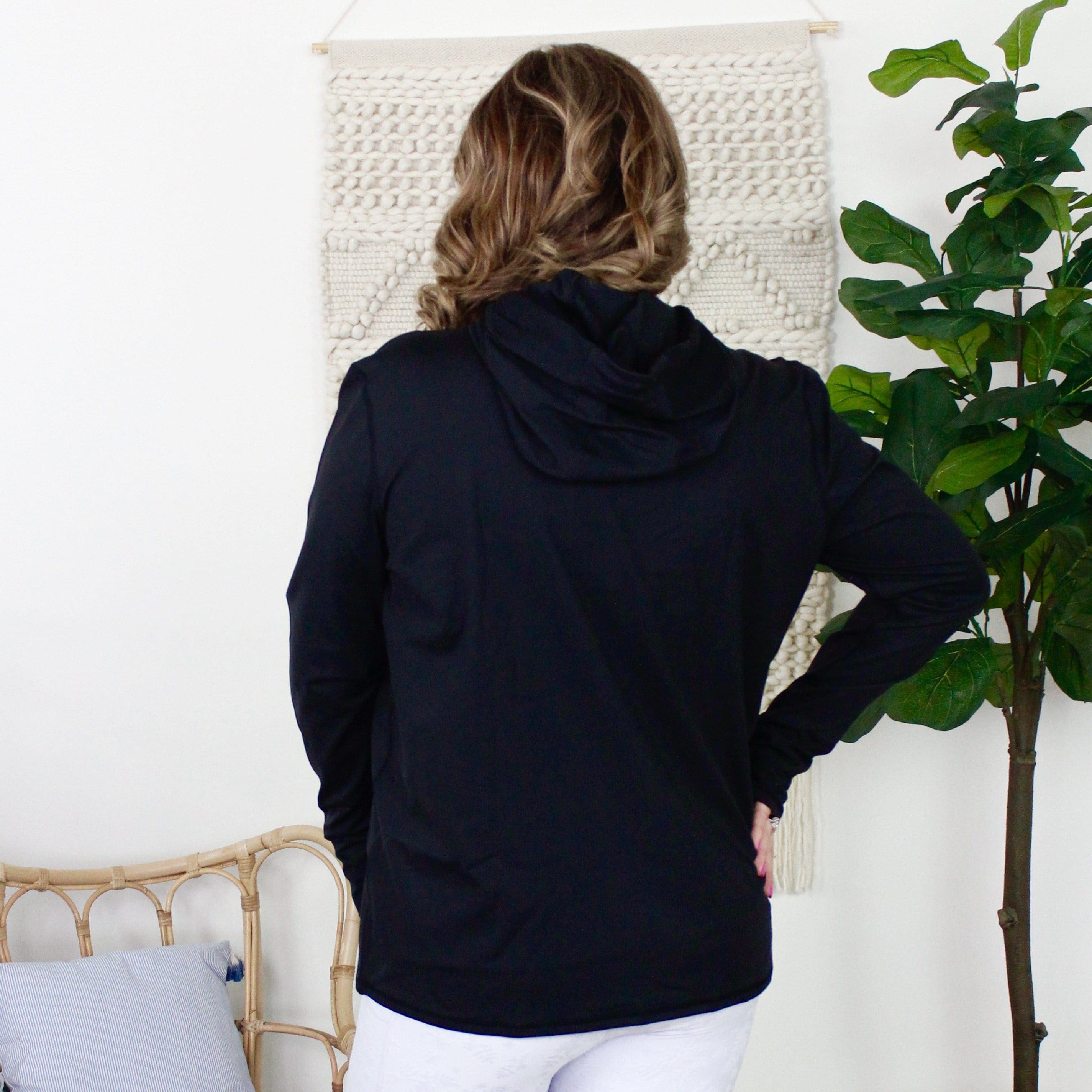 Black Boxy Active Hoodie Pullover