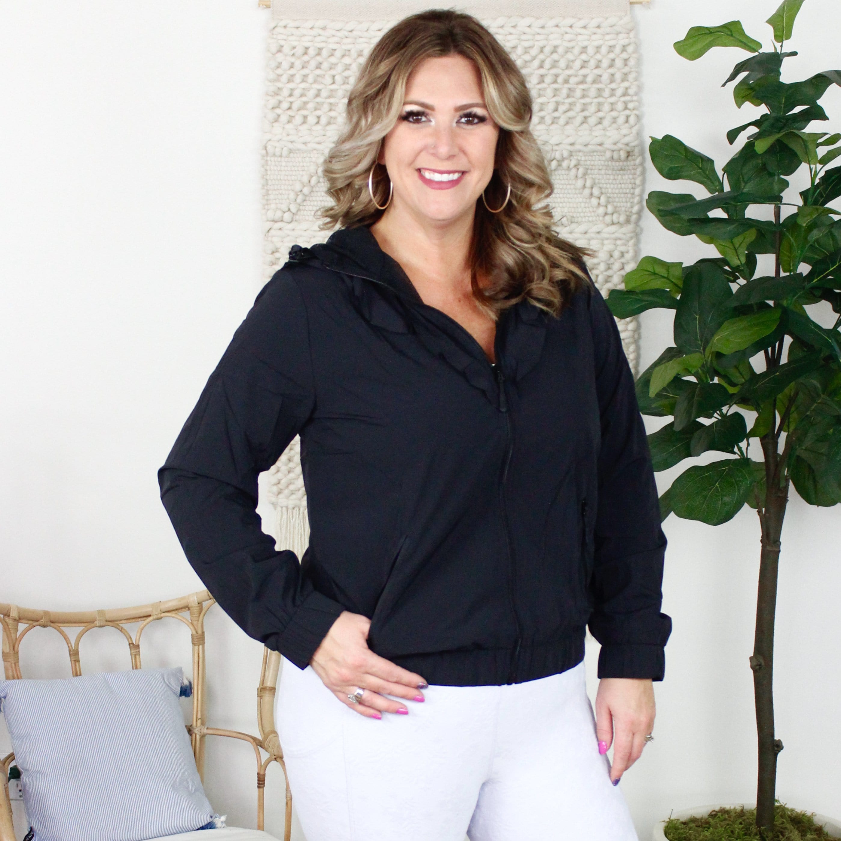 Ruffled Front Active Hoodie Jacket