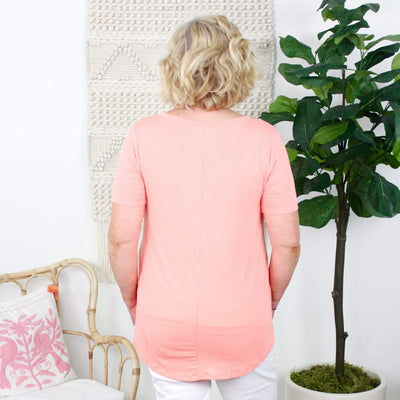 Basic Vneck Round Hem Short Sleeve Top