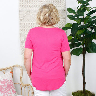 Basic Vneck Round Hem Short Sleeve Top