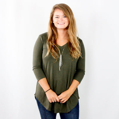 Basic Vneck Round Hem Top