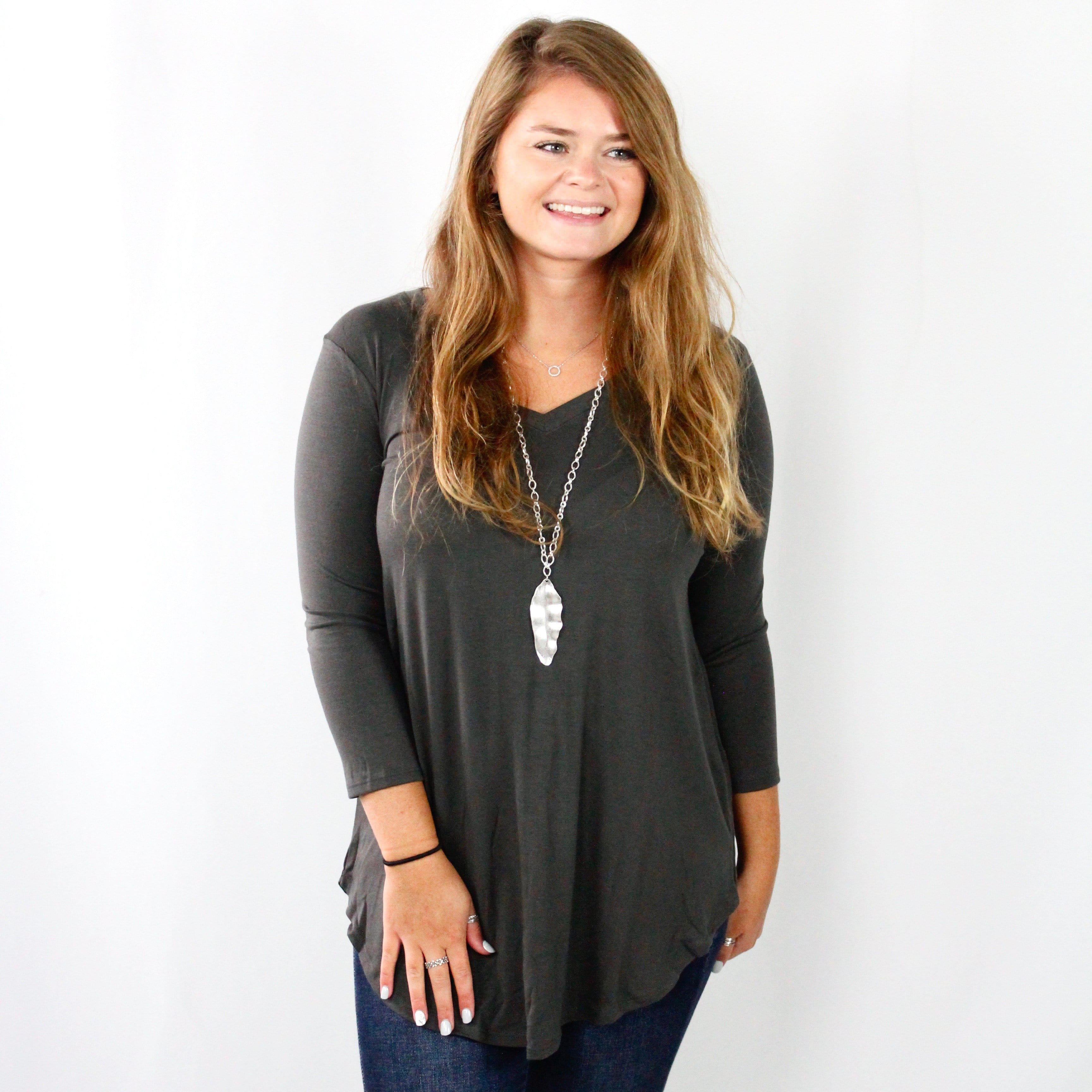 Basic Vneck Round Hem Top