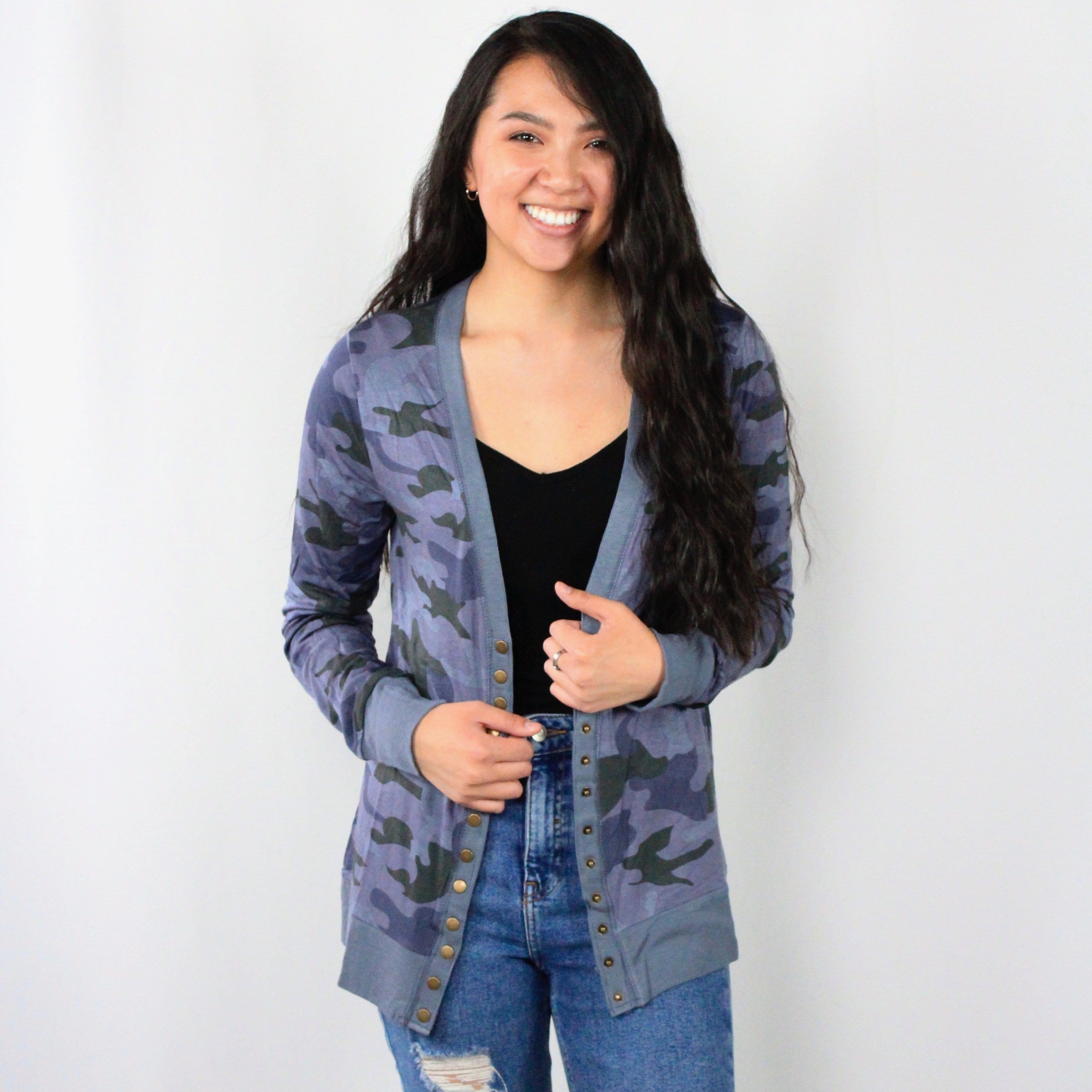 Navy Camouflage Snap Cardigan