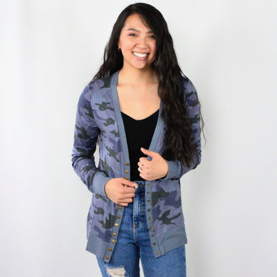 Navy Camouflage Snap Cardigan
