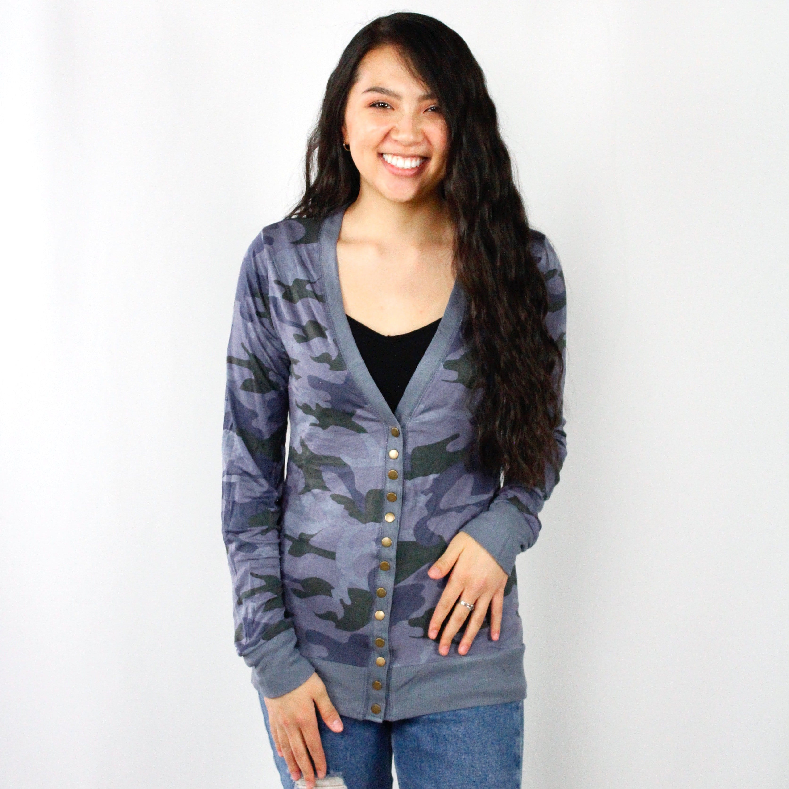 Navy Camouflage Snap Cardigan