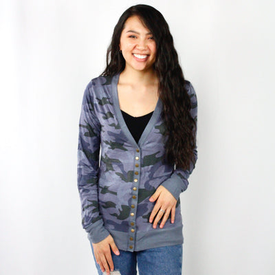 Navy Camouflage Snap Cardigan