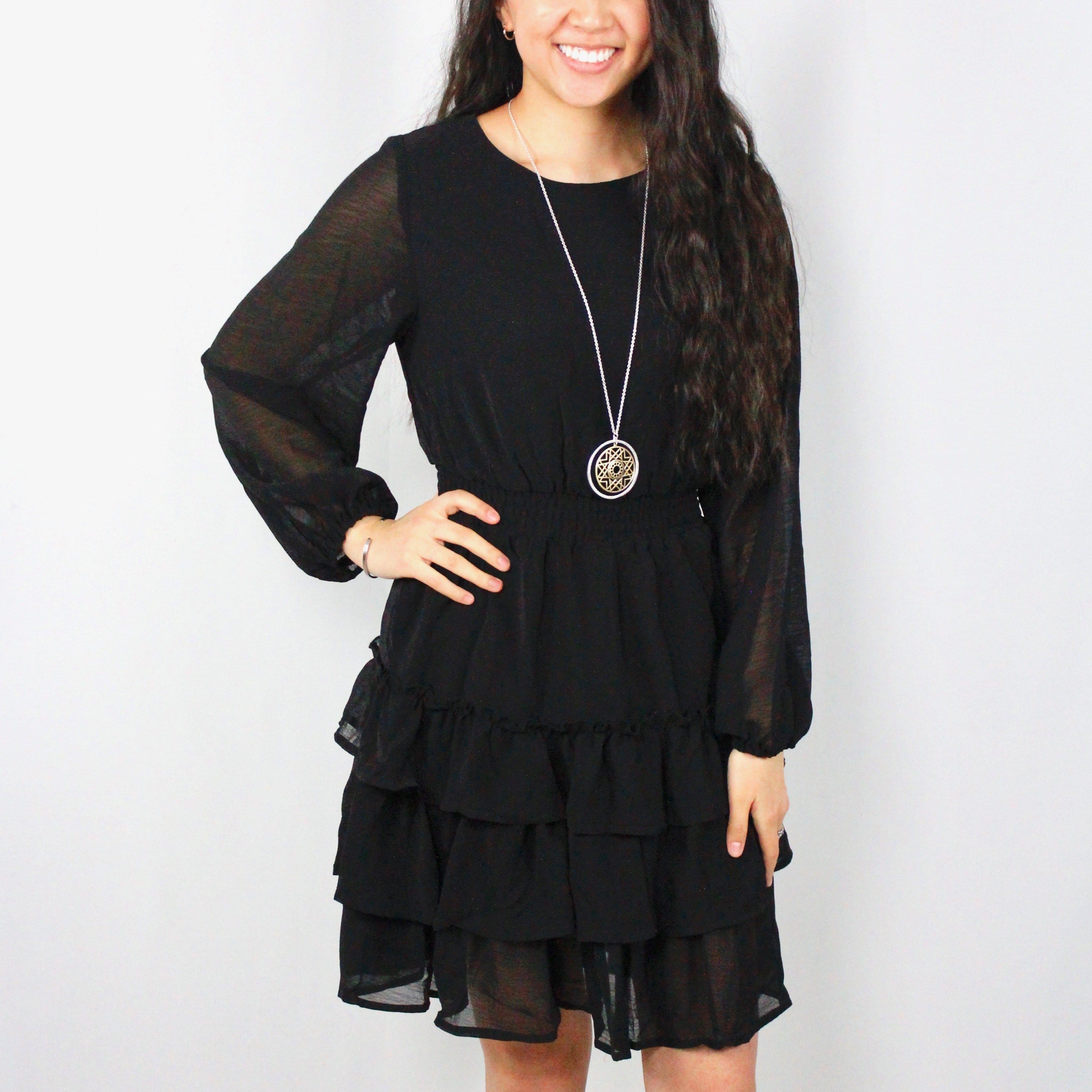 Ruffle Hem Long Sleeve Dress
