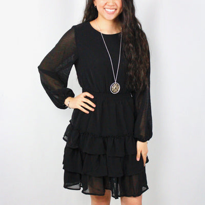 Ruffle Hem Long Sleeve Dress