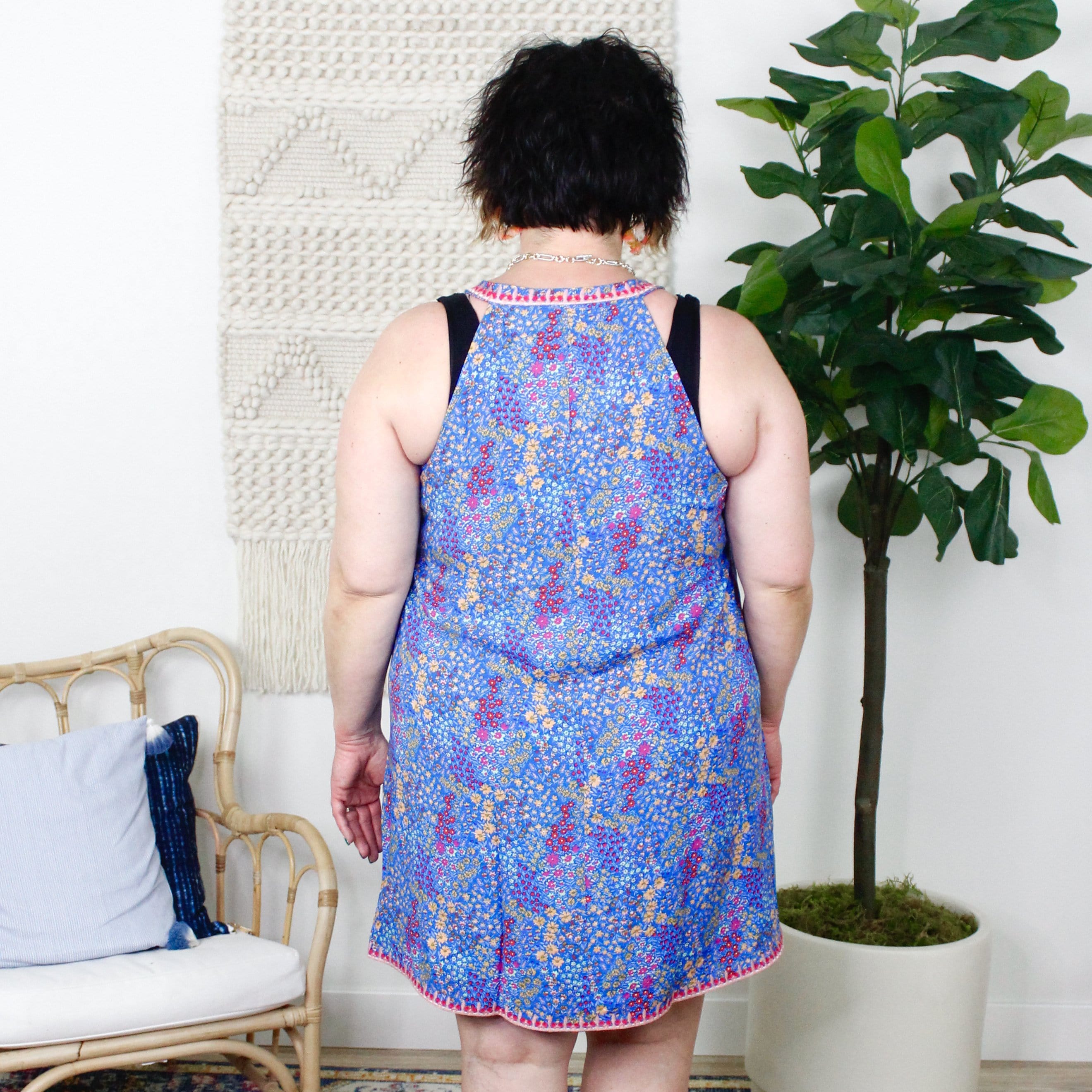 Blue Floral Printed Embroidered Dress