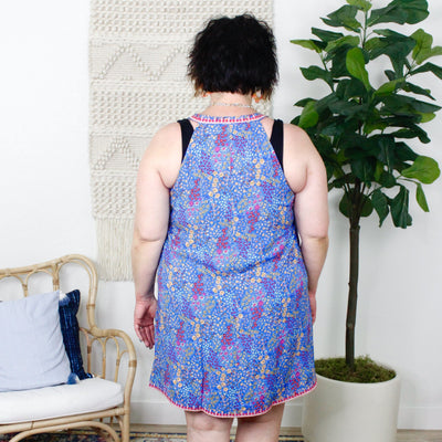 Blue Floral Printed Embroidered Dress