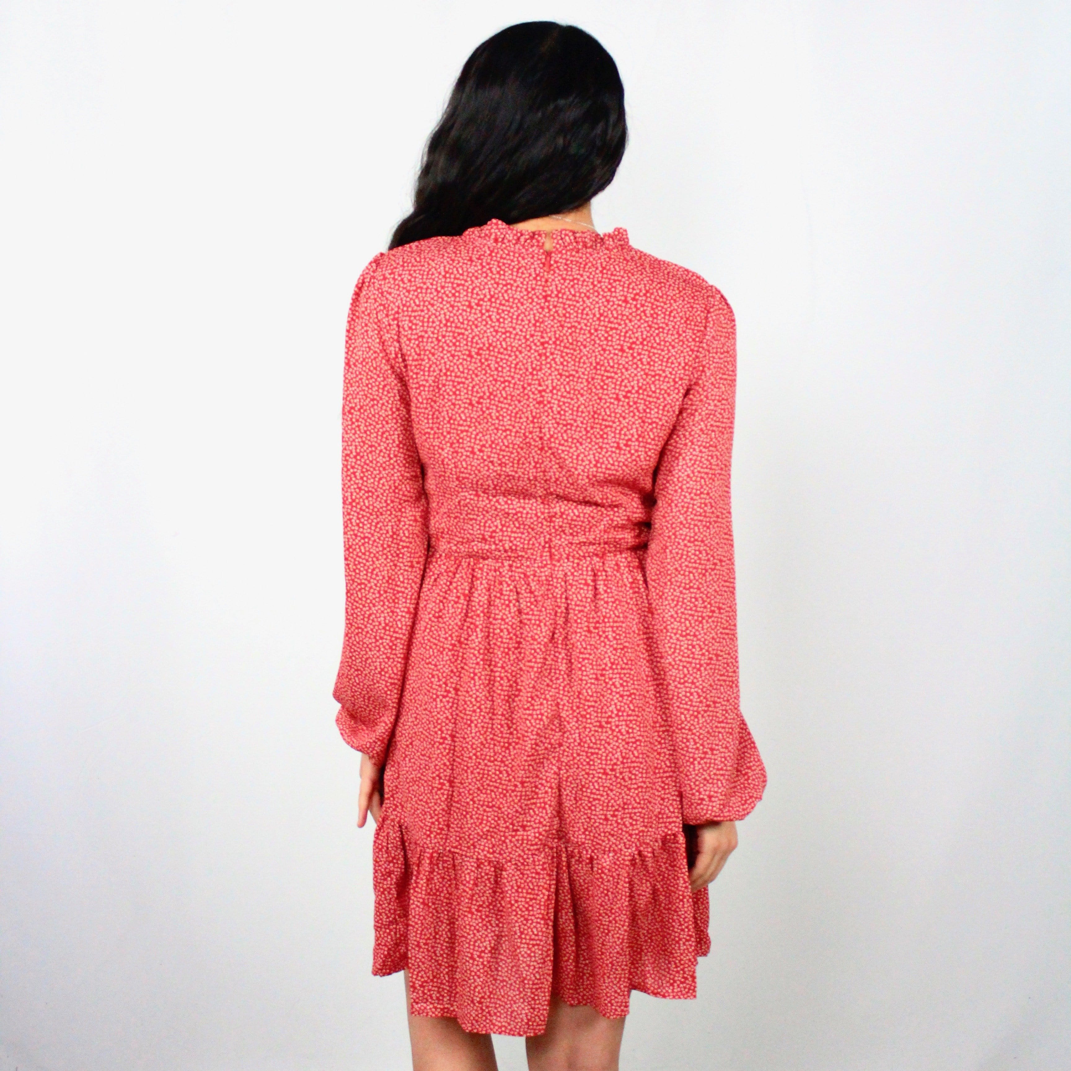 Rust Smocked Ruffle Hem Dress