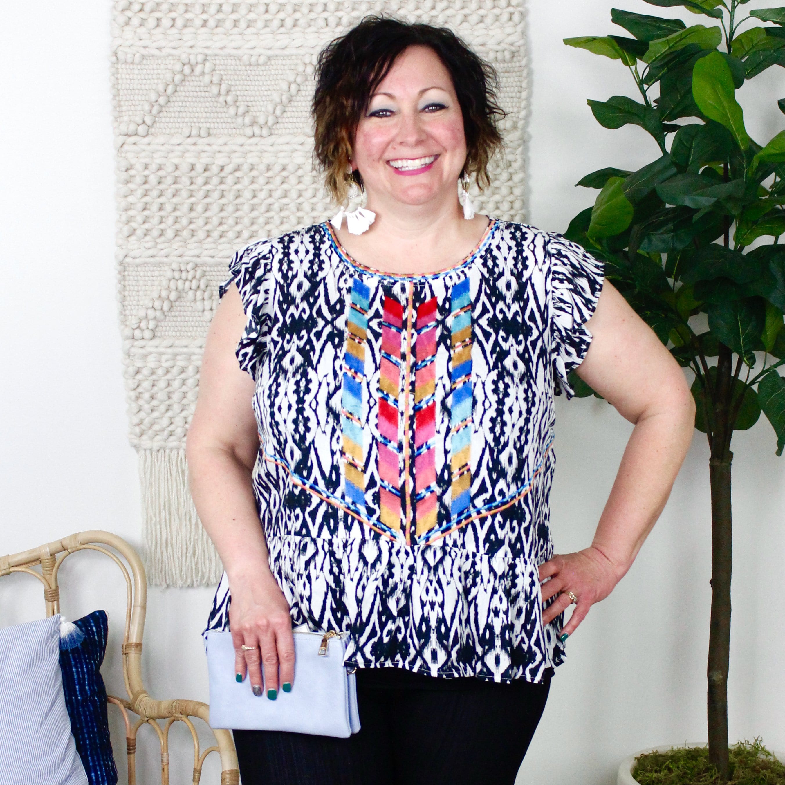 Geo Embroidered Flutter Top