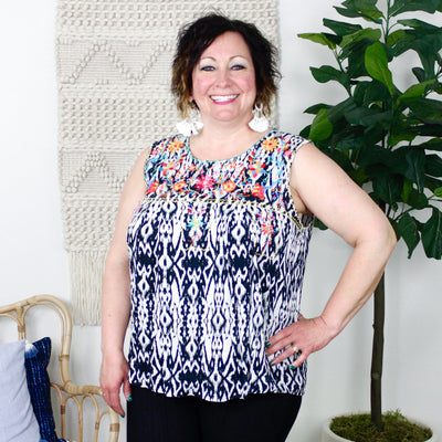 Black Multi Embroidered Tank