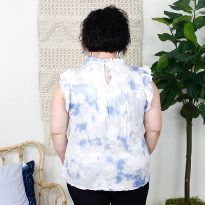 Denim Tie Dye Embroidered Babydoll Tank