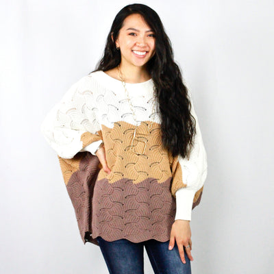 Stripe Open Weave Slouchy Sweater