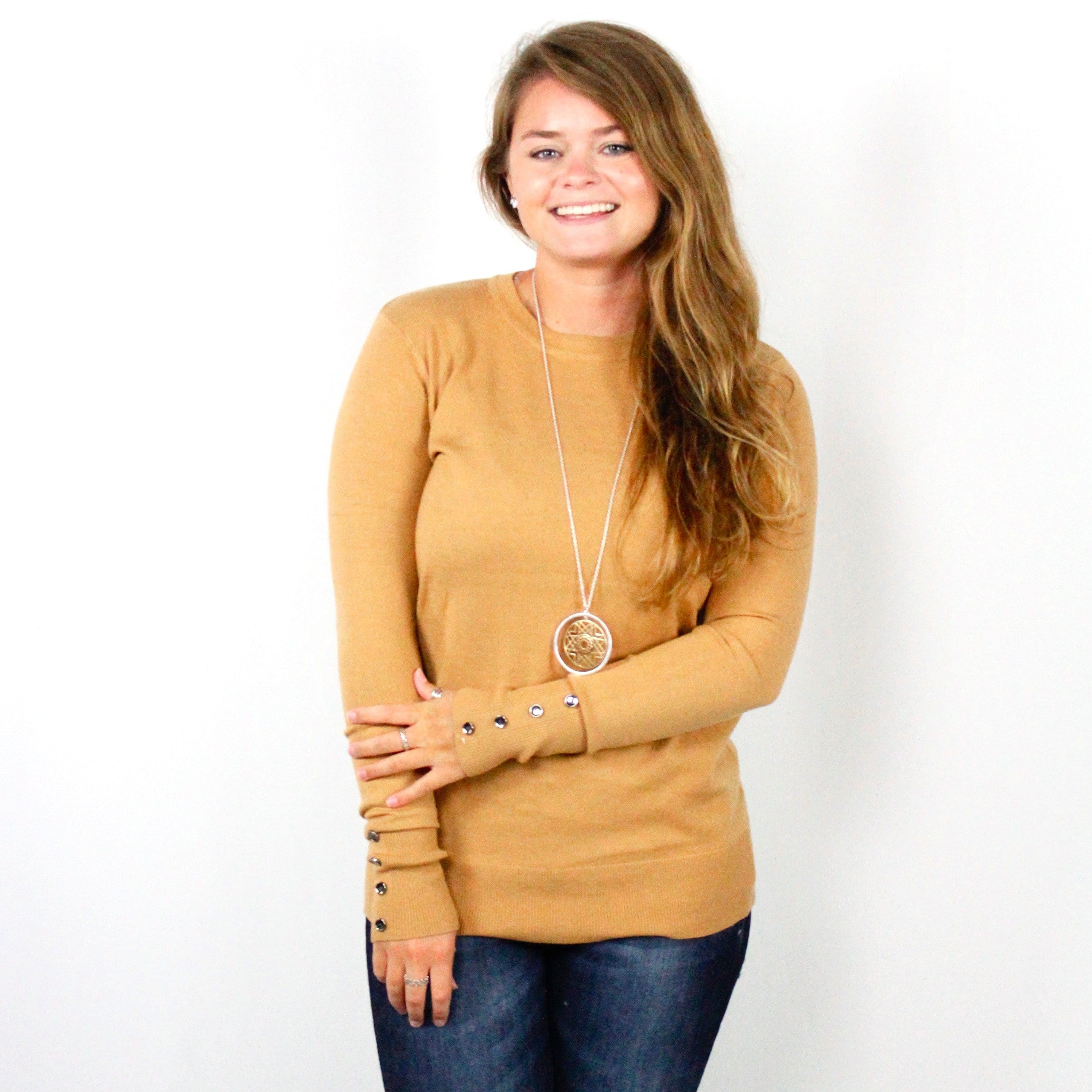 Crew Neck Button Detail Pullover