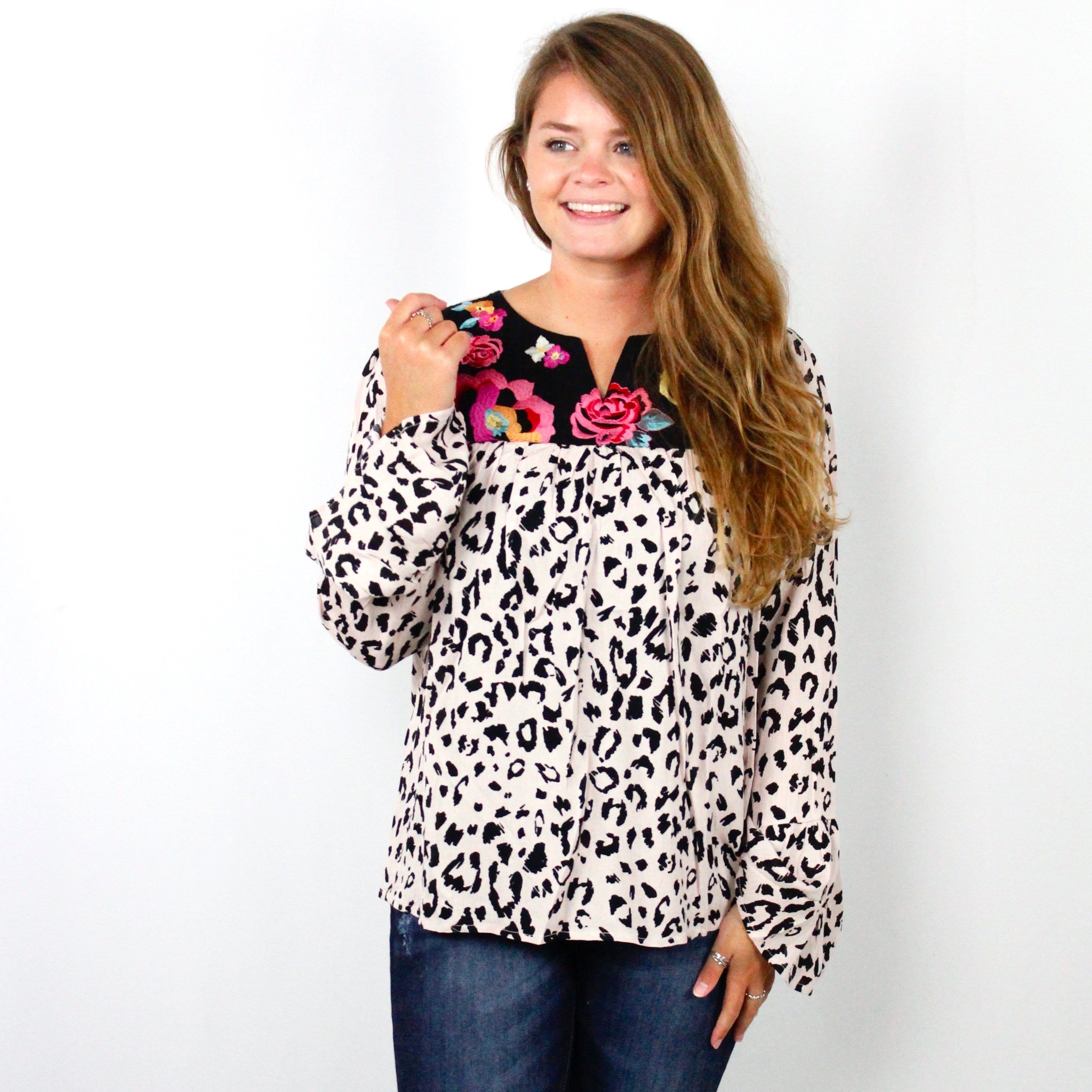 Crepe Leopard Embroidered Blouse