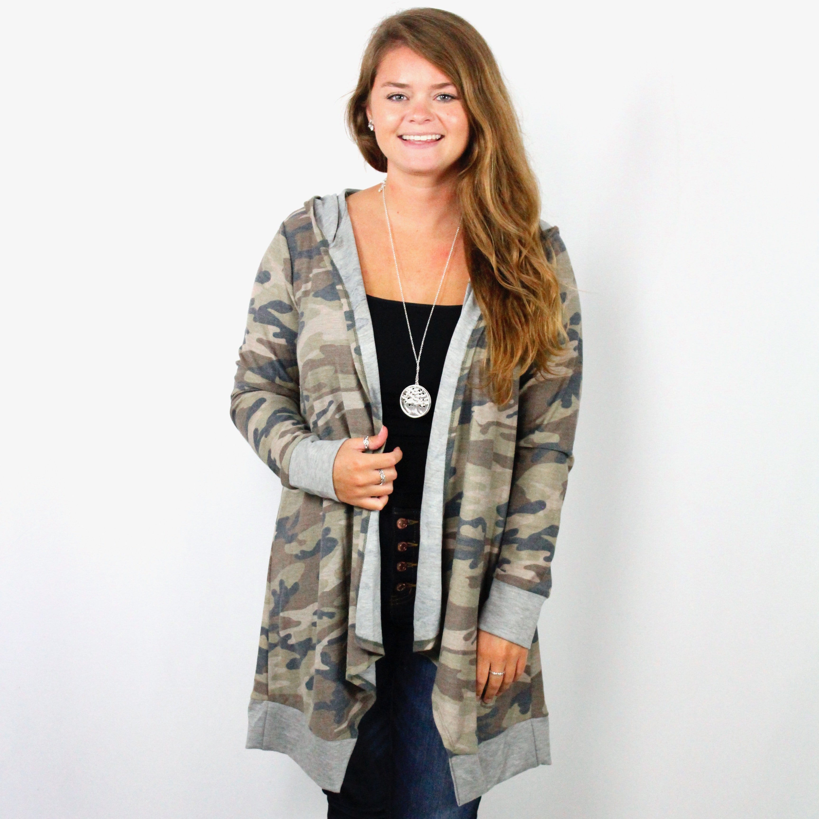 Camo Hooded Cardigan