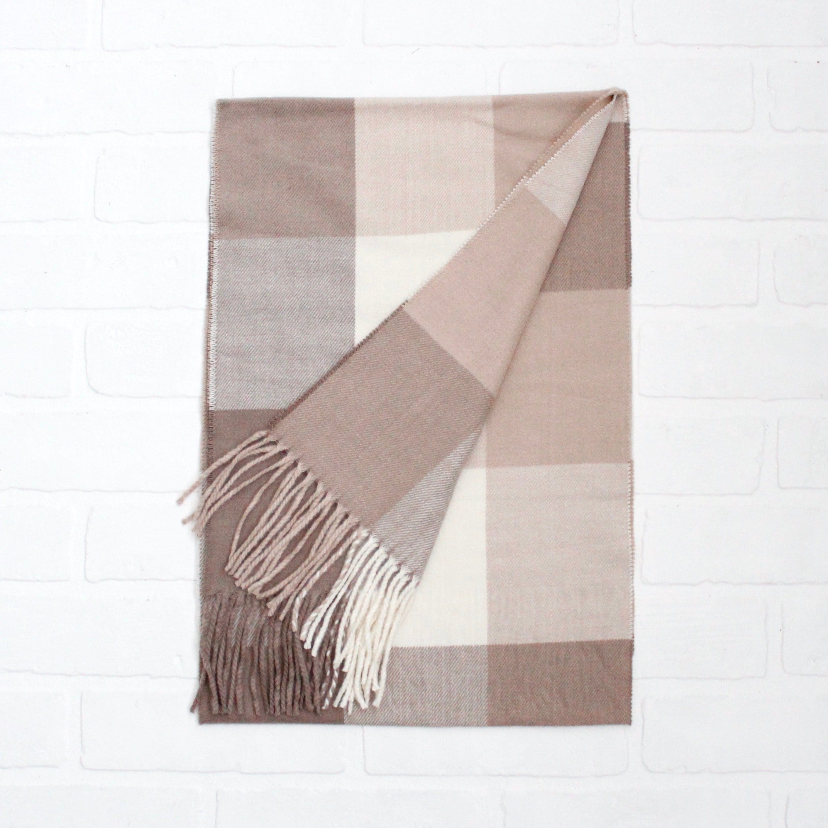 Cashmere Feel Scarf Brown Cream Plaid