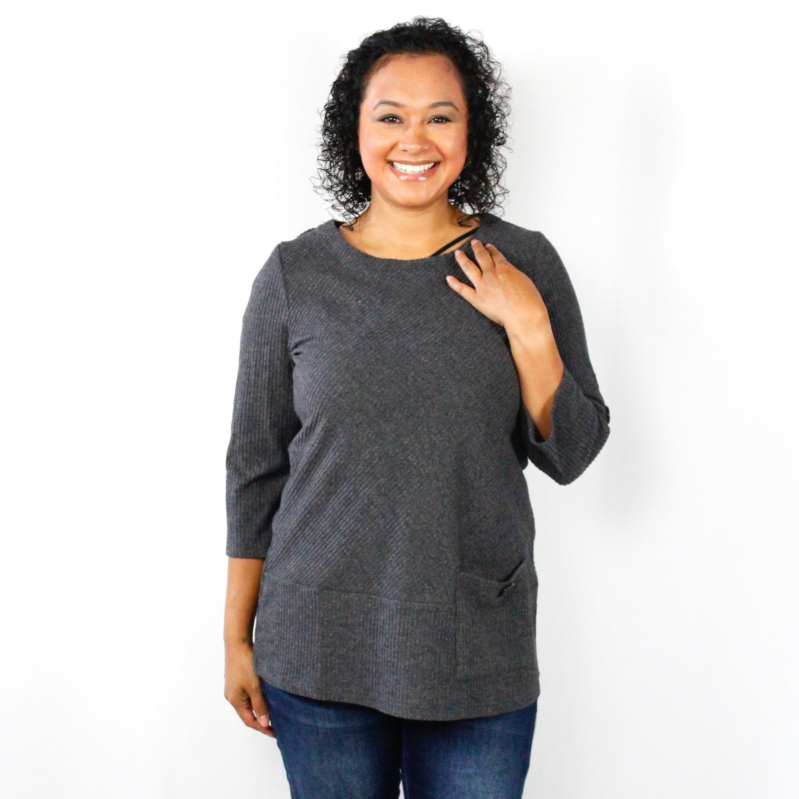 Charcoal Rib Pocket Sweater