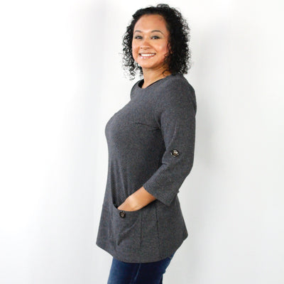 Charcoal Rib Pocket Sweater