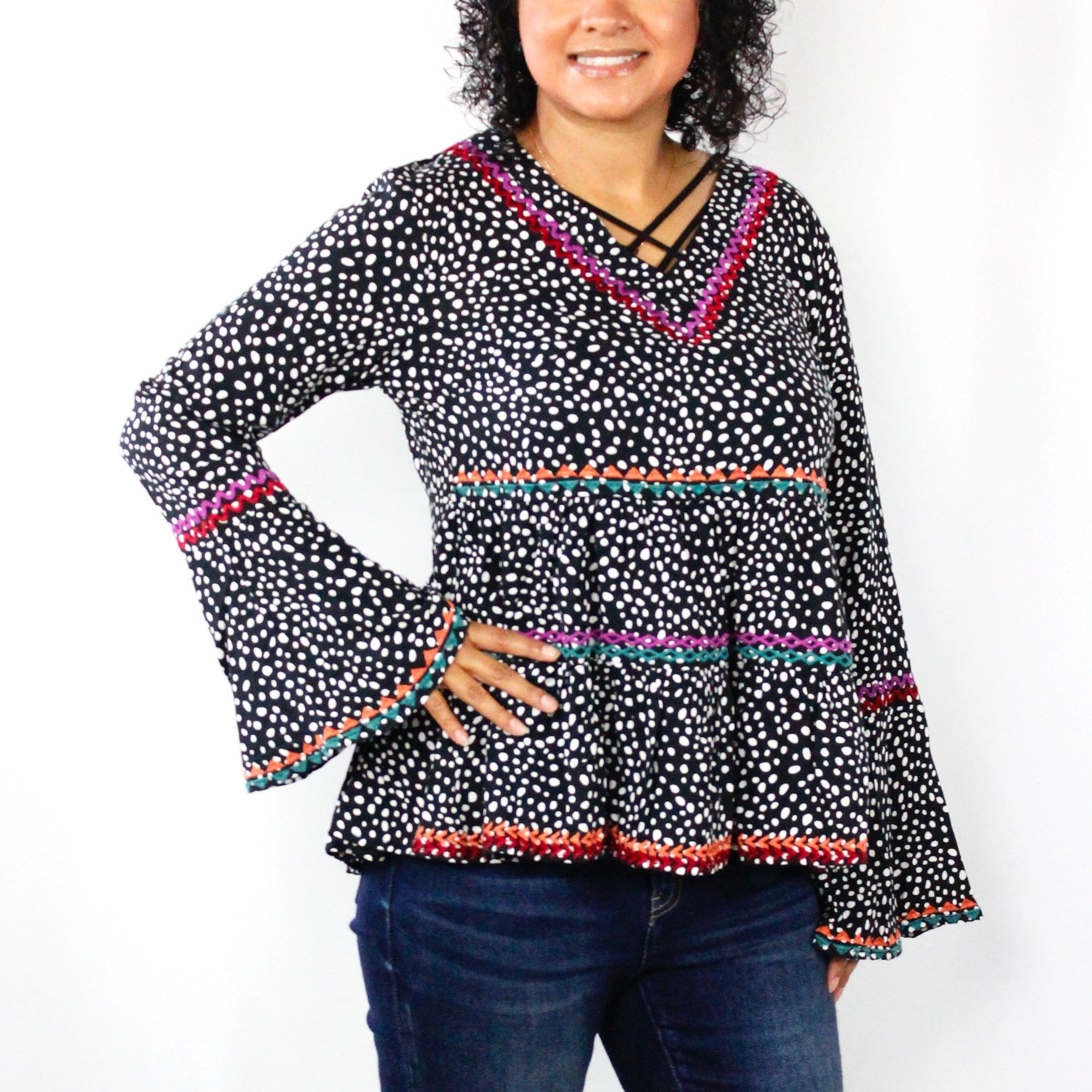 Leopard Embroidered Bell Sleeve Top Deal Steal 1-4-2021