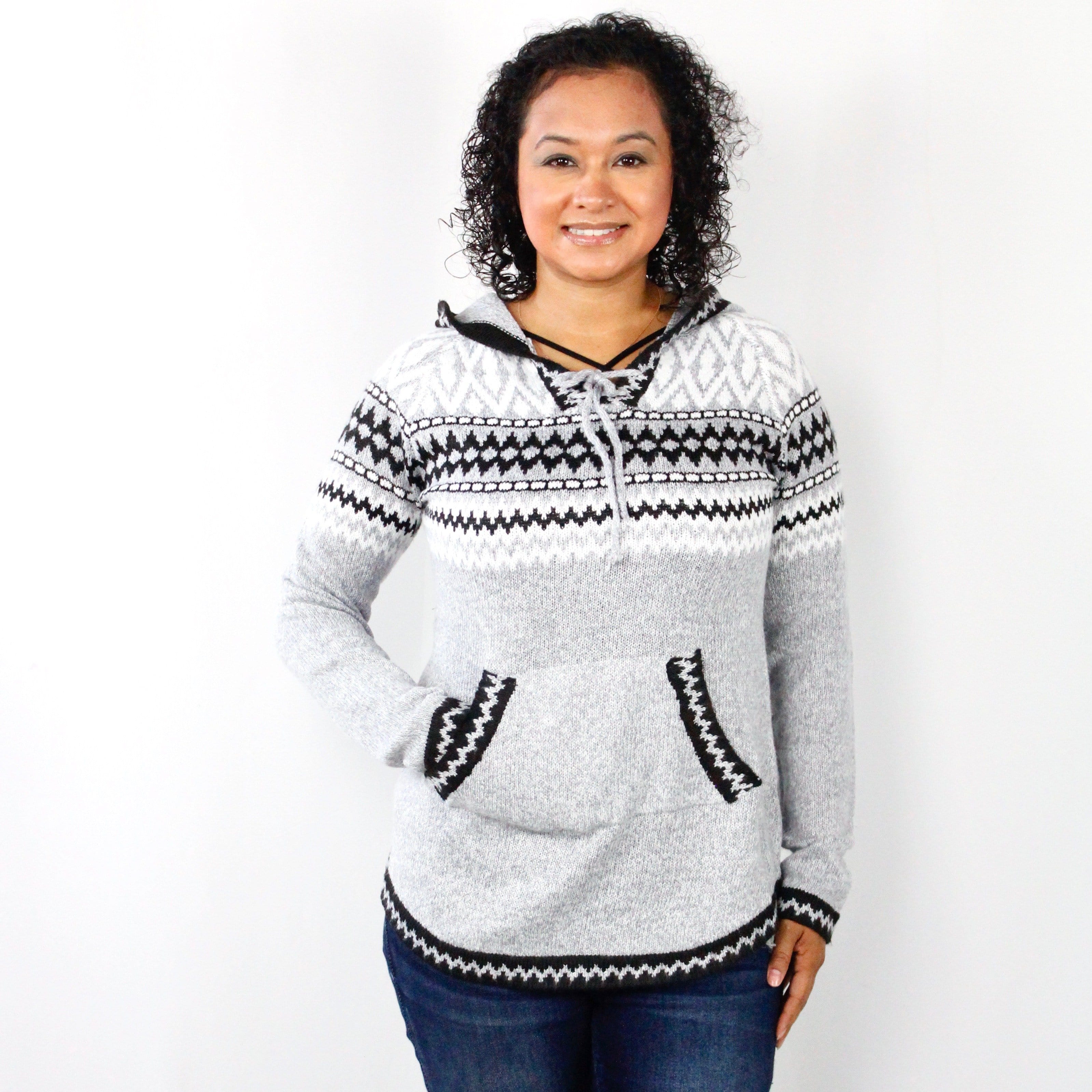 Grey Knit Hooded Sweater