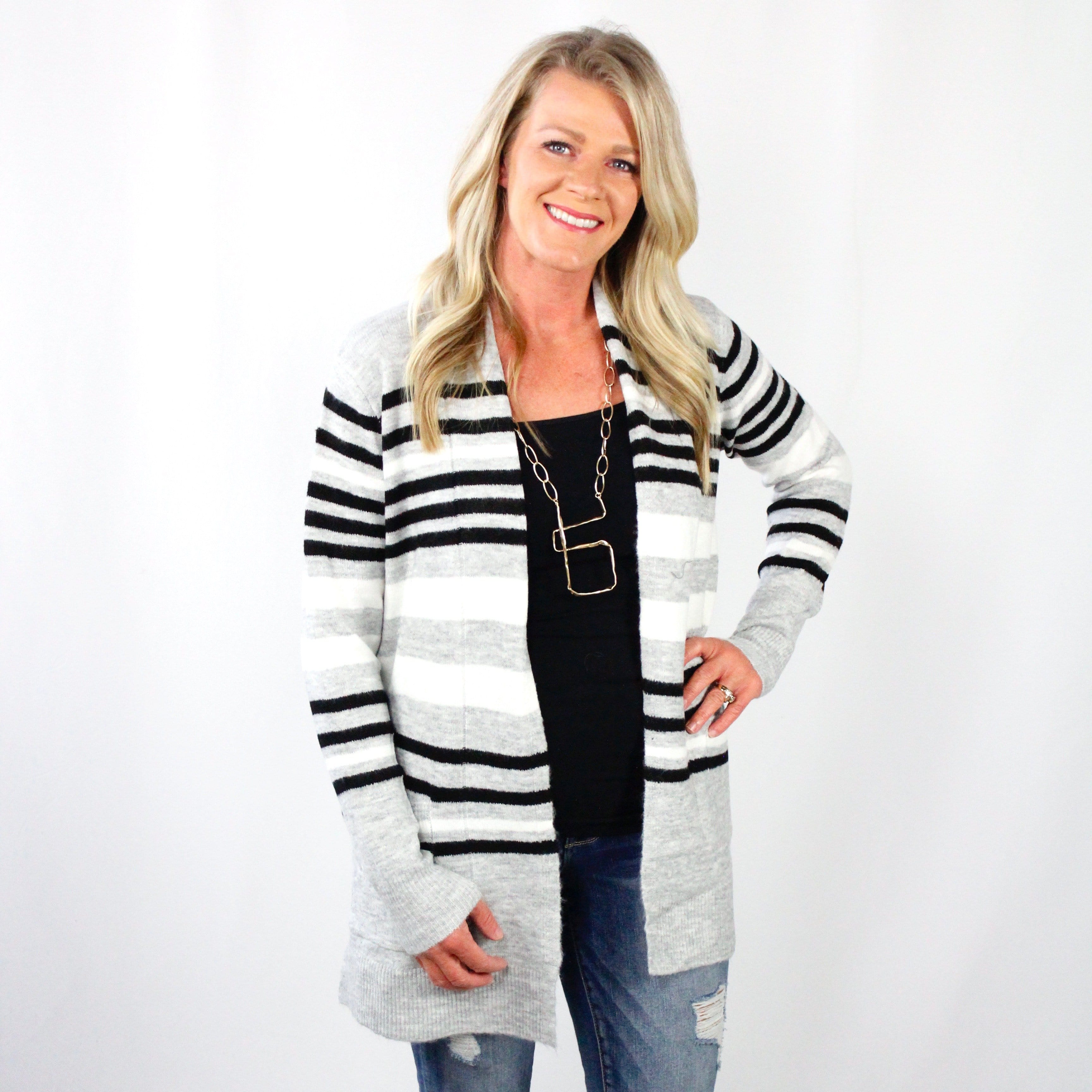 Heather Grey Striped Cardigan