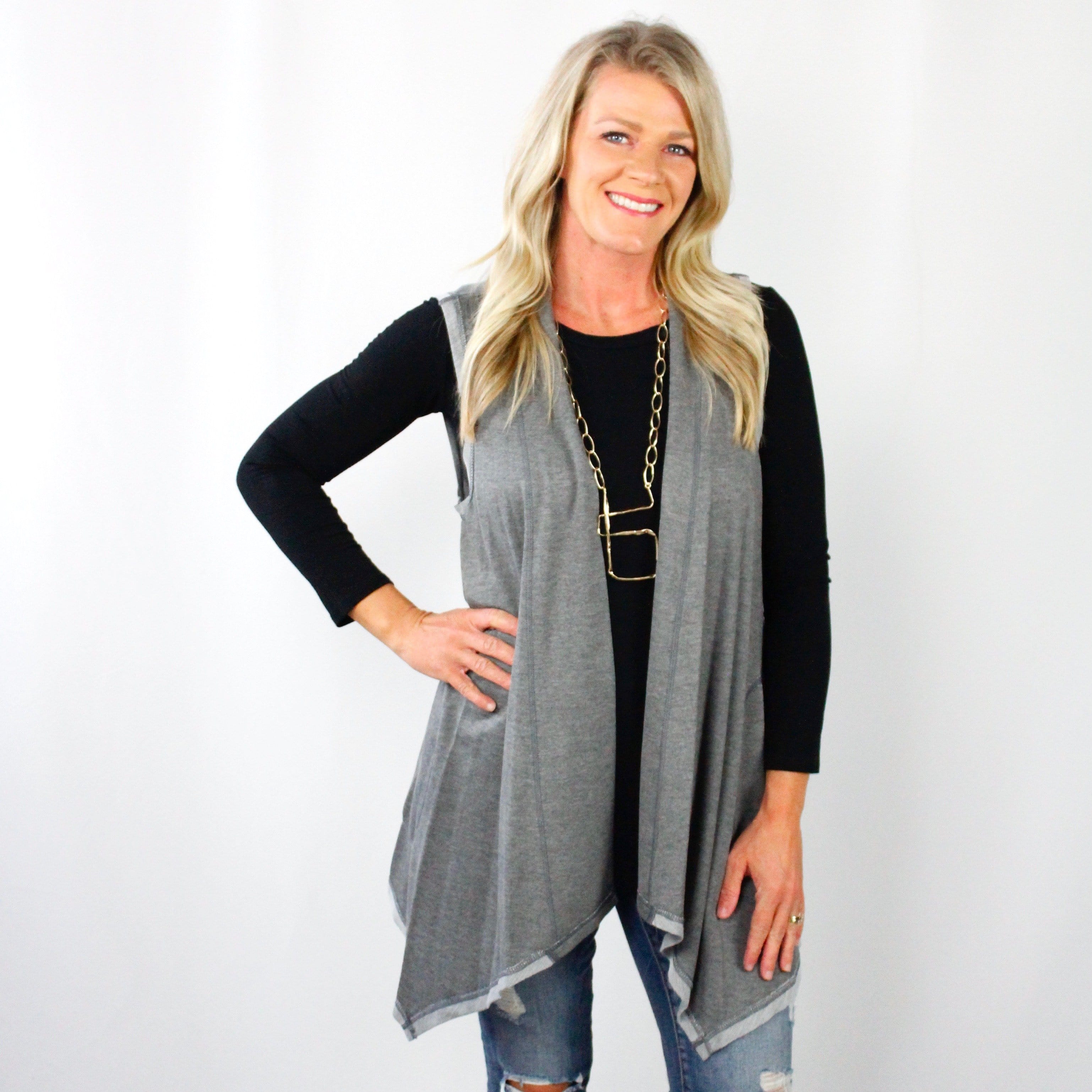 Gray Knit Layering Vest