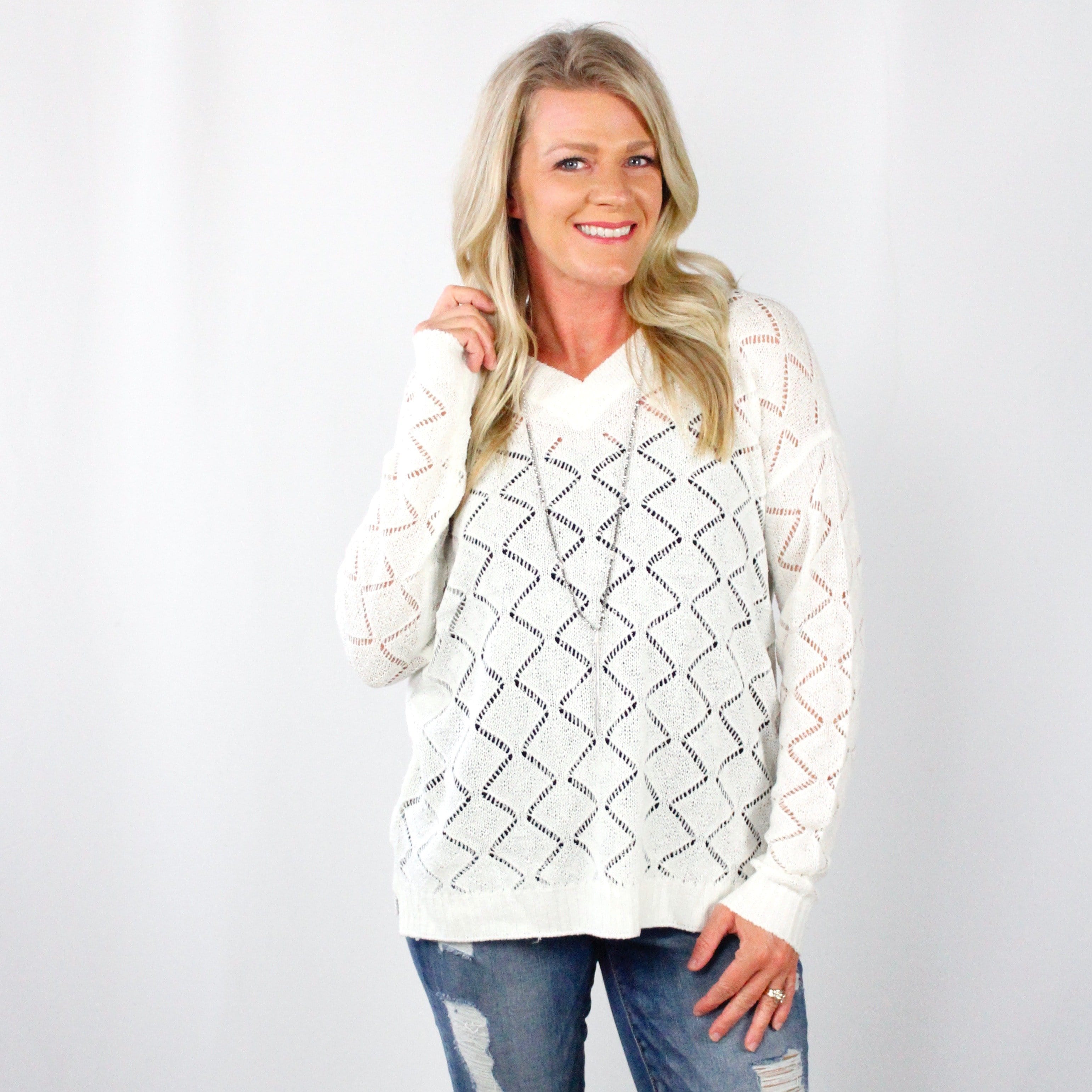 Ivory Chevron Pattern Sweater
