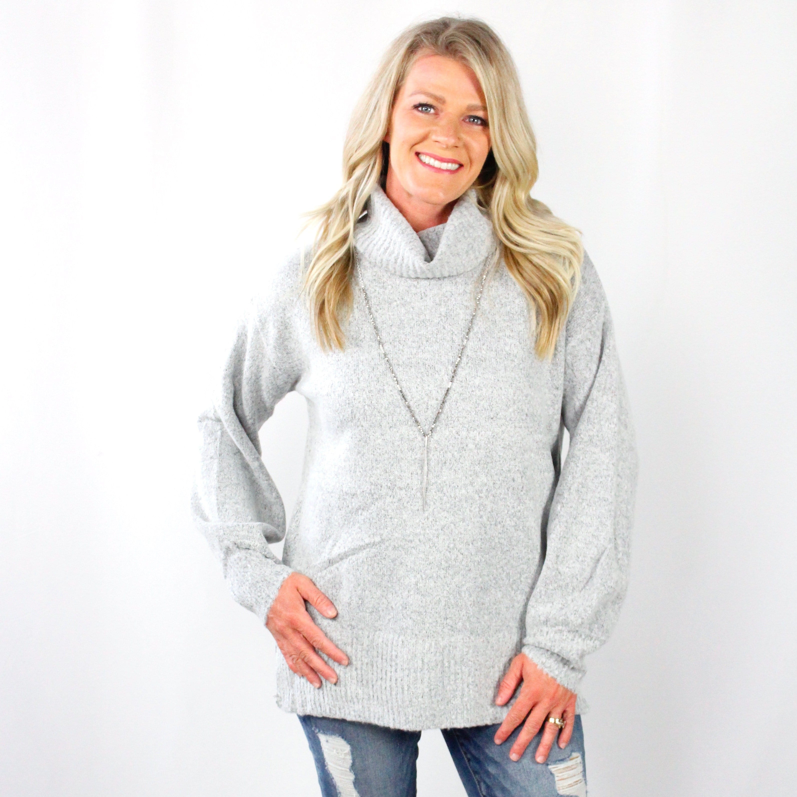 Cowl Neck Balloon Sleeve Sweater