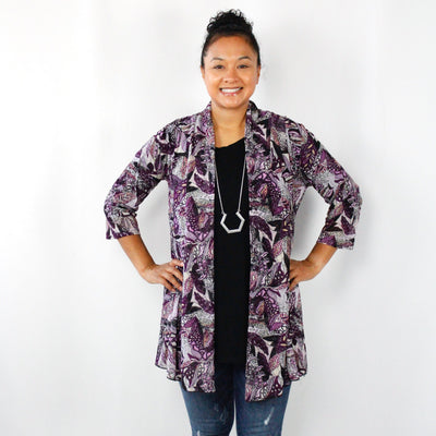 Plum Printed Mesh Cardigan